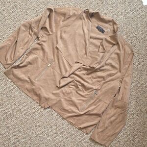 Worthington Open-Front Faux Suede Blazer in Tan